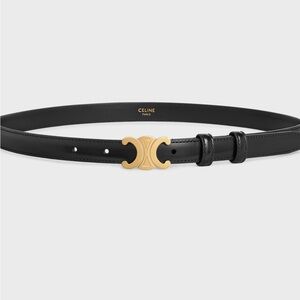 Celine Black Leather Belt with Gold Accent